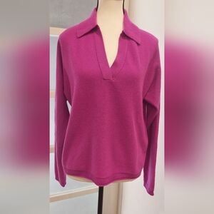 Vibrant Pink V-Neck Sweater with Relaxed Fit